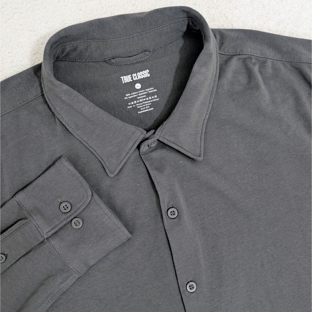 True Classic Mens XL Dress Shirt Casual Stretch Long Sleeve Dark Gray‎ Button Up